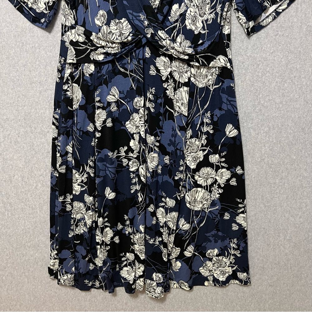 Ulla Popken Floral Midi Dress Size 2X Blue White Elbow Sleeve Dressy - Picture 4 of 10
